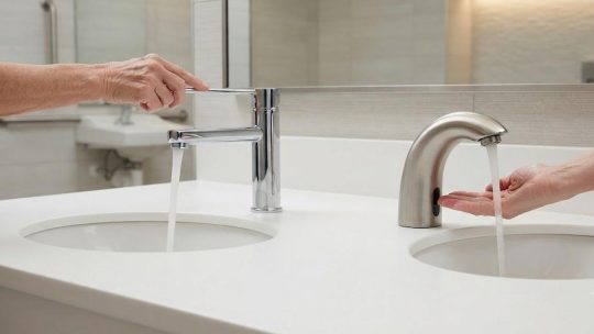 Robinetterie pour lavabo ergonomique : levier long ou capteur