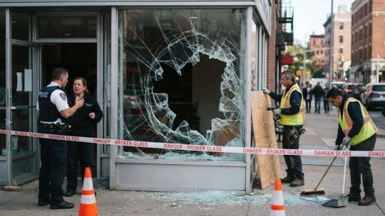 Vitre brisée donnant sur rue : danger immédiat