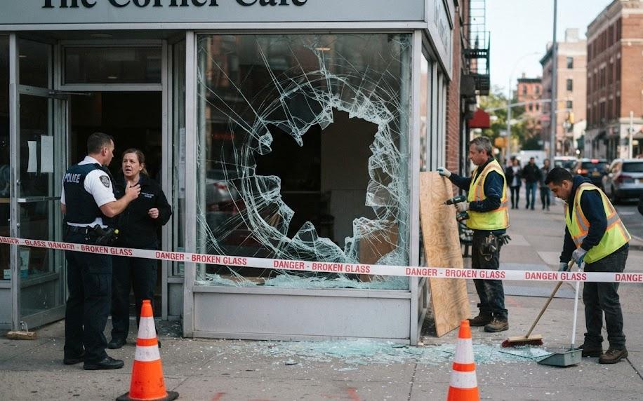 Vitre brisée donnant sur rue : danger immédiat