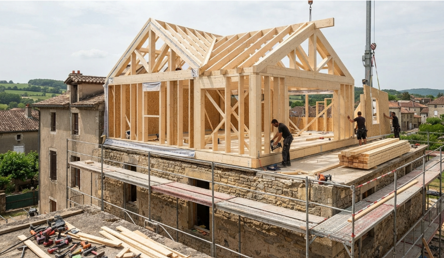 Charpente pour surélévation de maison : le choix de la légèreté du bois