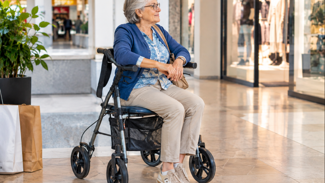 Déambulateur avec siège : se reposer pendant les courses