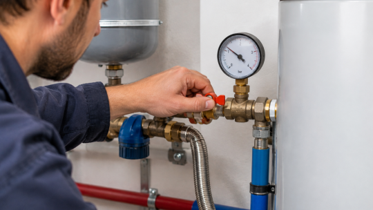 Remettre de la pression eau : robinet de remplissage et manomètre