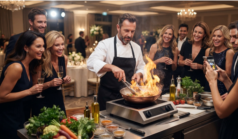 Mise en scène culinaire : le show cooking devant les invités